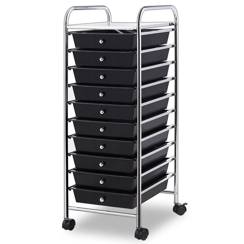 10-Drawer Rolling Cart Utility Organizer with Wheels - Black