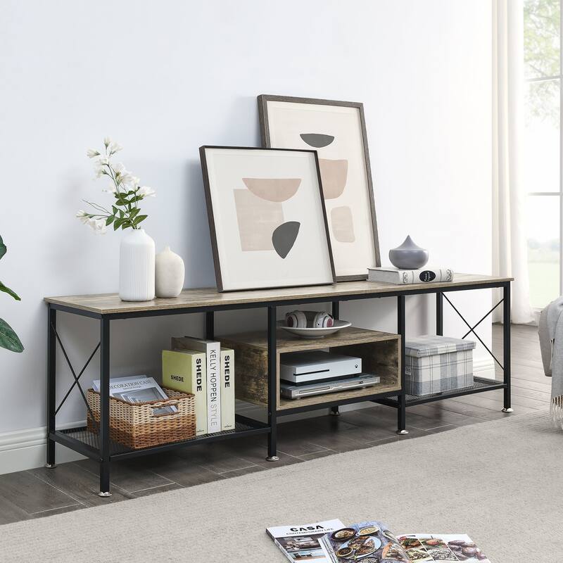 VECELO Large TV Console and TV Cabinet Industrial Entertainment Center for TVs up to 77, TV Stand - 71 inch - Grey