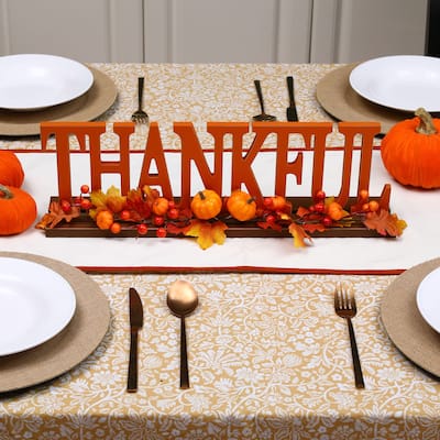 Glitzhome Fall Wooden and Metal Thankful Table Decor