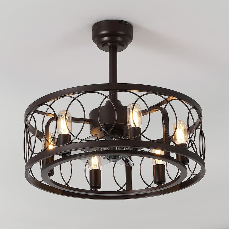 LED Ceiling Fan, Remote-Controlled Industrial Farmhouse, By JONATHAN Y - 11-16-21 H x 21.63 L x 21.63 W - Oil Rubbed Bronze