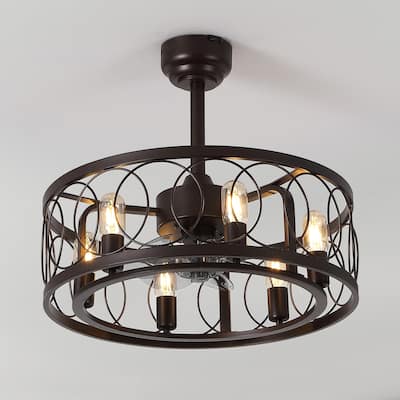 LED Ceiling Fan, Remote-Controlled Industrial Farmhouse, By JONATHAN Y - 11-16-21 H x 21.63 L x 21.63 W