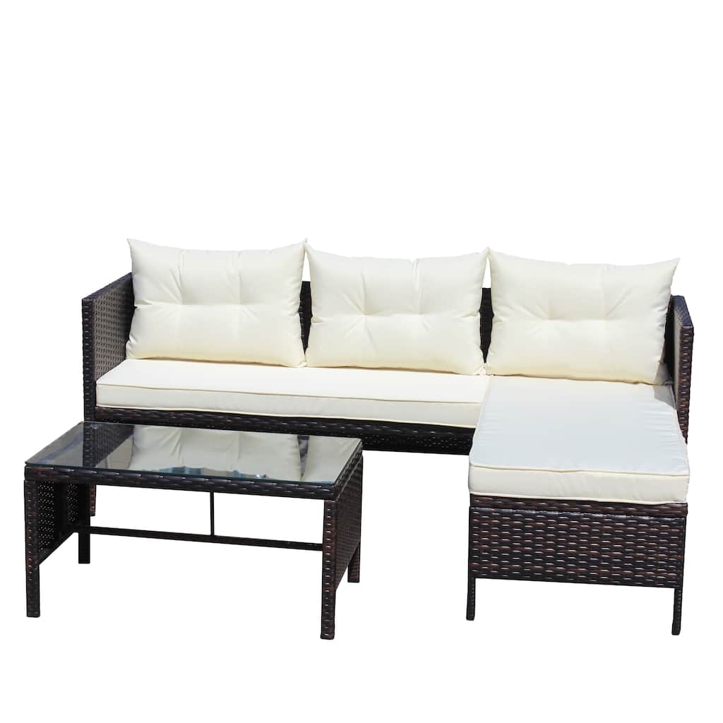 3-Piece Outdoor PE Rattan Wicker Sectional Sofa Set
