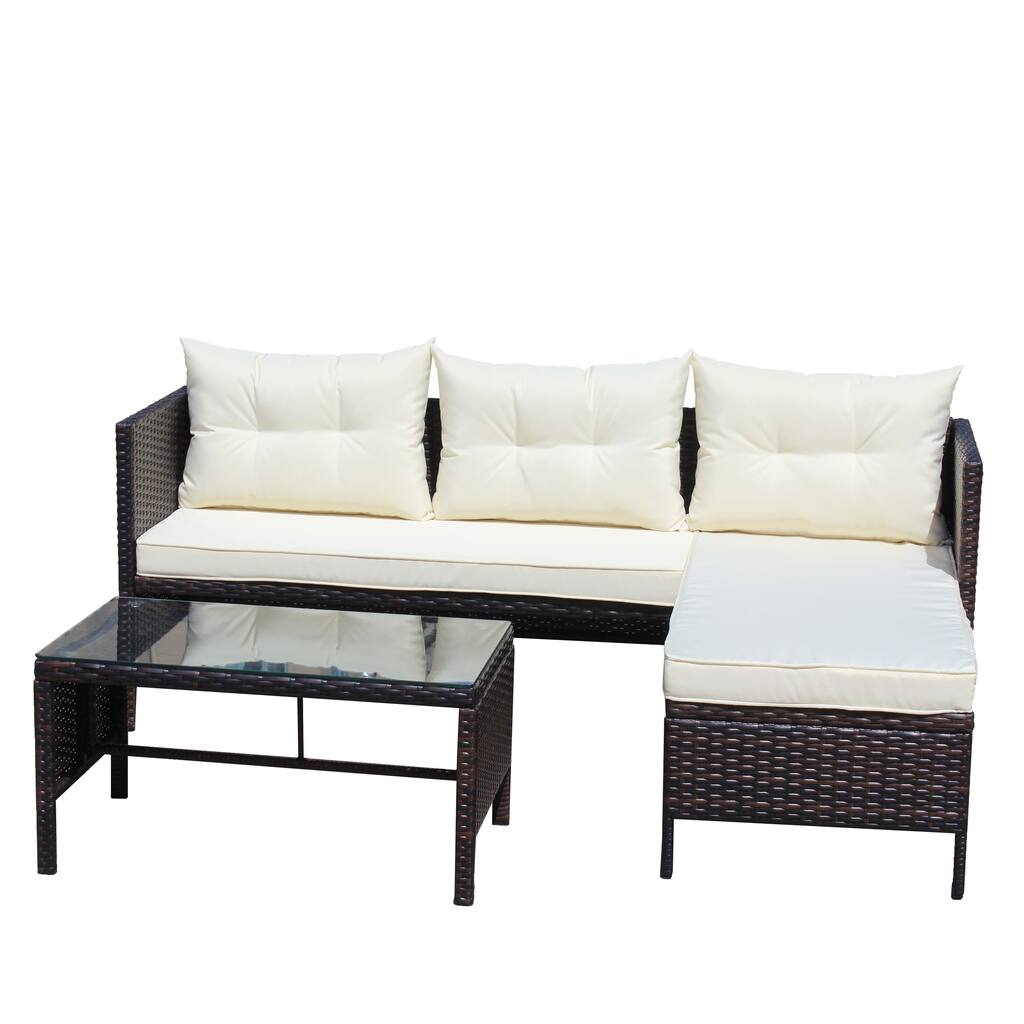 Brown 3-Piece Outdoor PE Rattan Wicker Sectional Sofa Set