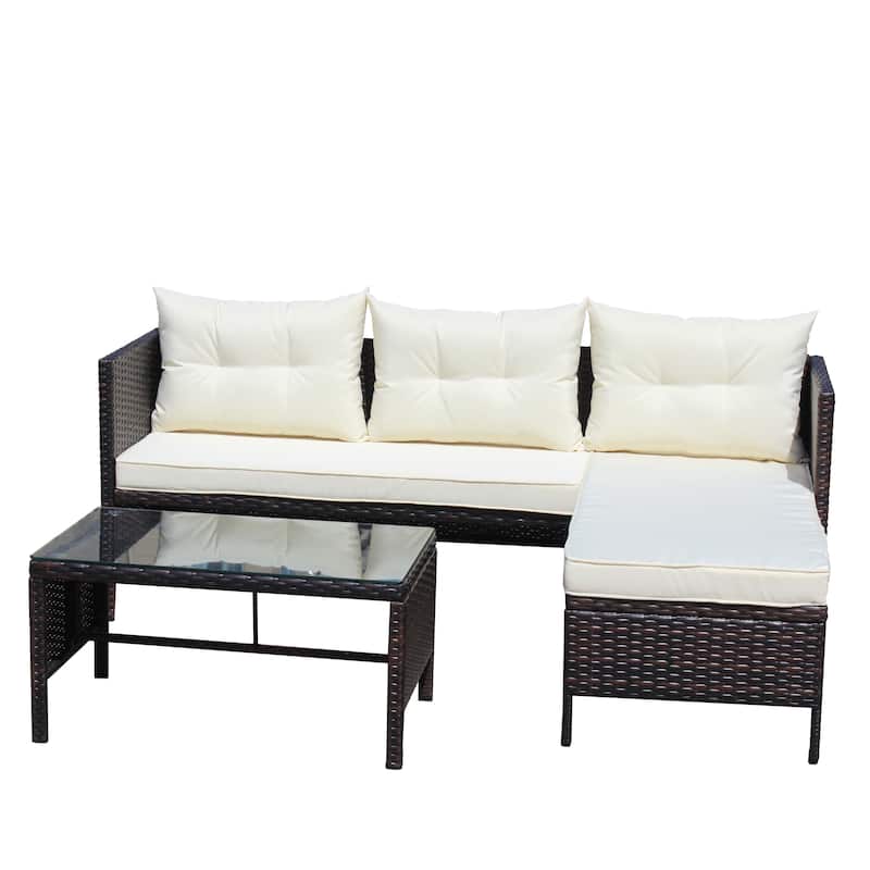 Wicker Rattan Sectional Sofa Set (3 Pieces)
