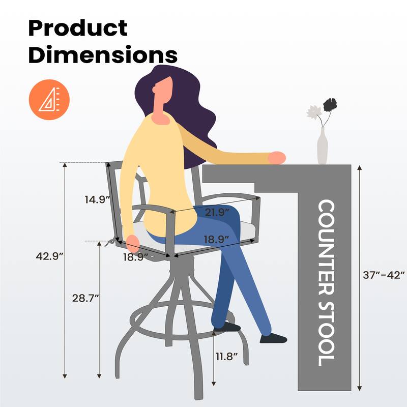 Outdoor Patio Aluminum Swivel Bar Stools with Sunbrella Fabric Cushion - 18.9 in W x 18.9 in D x 42.9 in H
