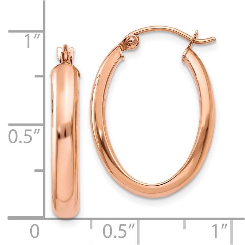 Curata 10k Rose Gold Polished Half round Oval Hoop Earrings - 26x4mm