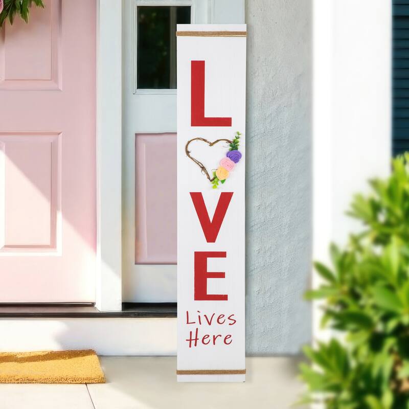 39.25" "Love Lives Here" Wooden Valentine's Day Porch Board Sign Decoration