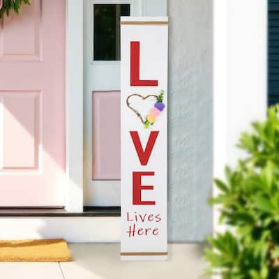 39.25" "Love Lives Here" Wooden Valentine's Day Porch Board Sign Decoration
