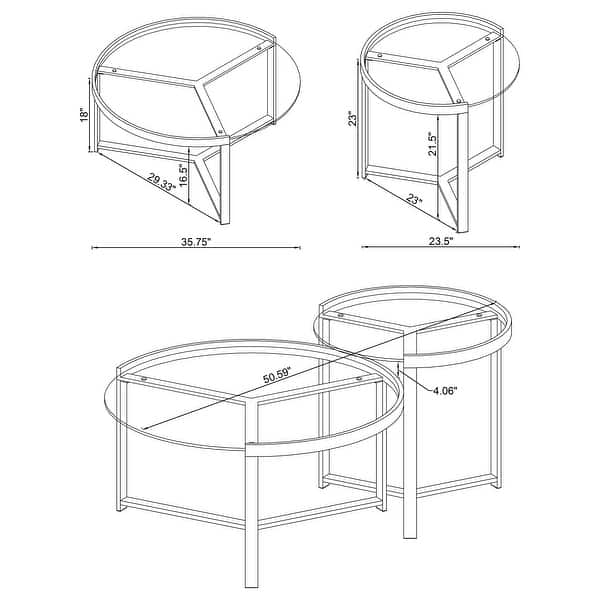 dimension image slide 0 of 3, Delia 2-Piece Round Glass Top Nesting Coffee Table