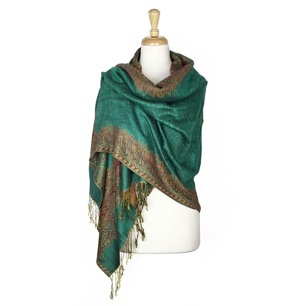 Pashmina Shawl Scarf Wrap Border Pattern Double Layered Reversible
