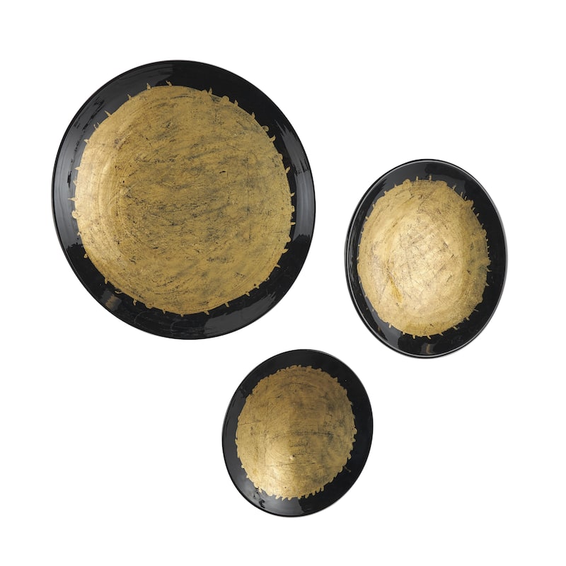 Metal Abstract 3D Circular Disk Home Wall Decor - Set of 3 Gold, Dark Blue, White - Roche River Decor