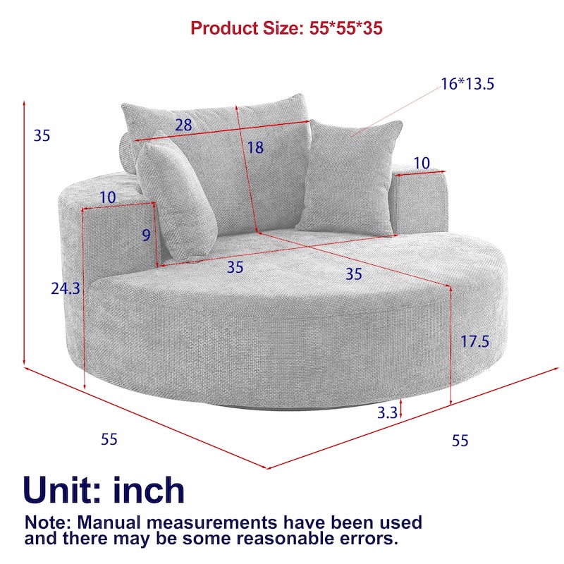 Chenille 360° Swivel Lounge Chairs with Fluffy Foam Cushion and Adjustable Backrest Pillow