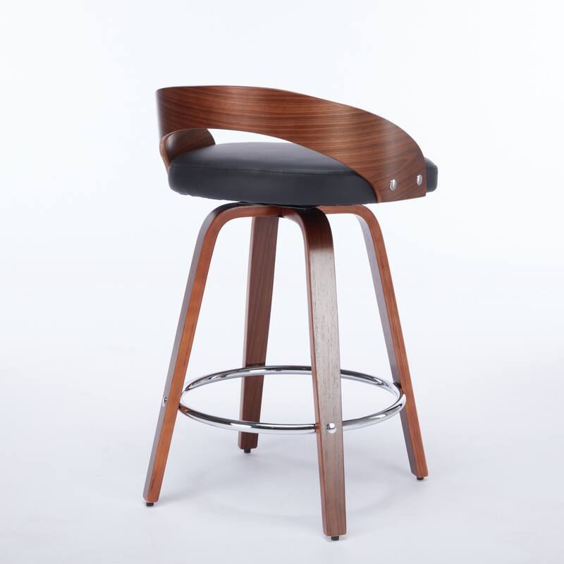 Roomfitters Mid-Century Swivel Bar Stools Set of 2, PU Leather Upholstered Counter Chairs with Walnut Wood Frame