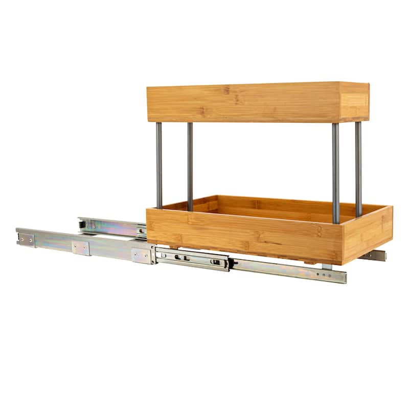 Household Essentials 2-Tier Bamboo Pull-Out/Slide-Out Storage Organizer - 18.0"L x 11.5"W x 15.5"H