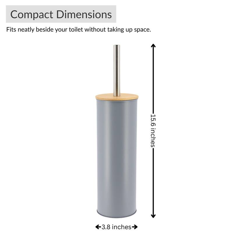 Metal Toilet Brush and Holder Set With Bamboo Lid