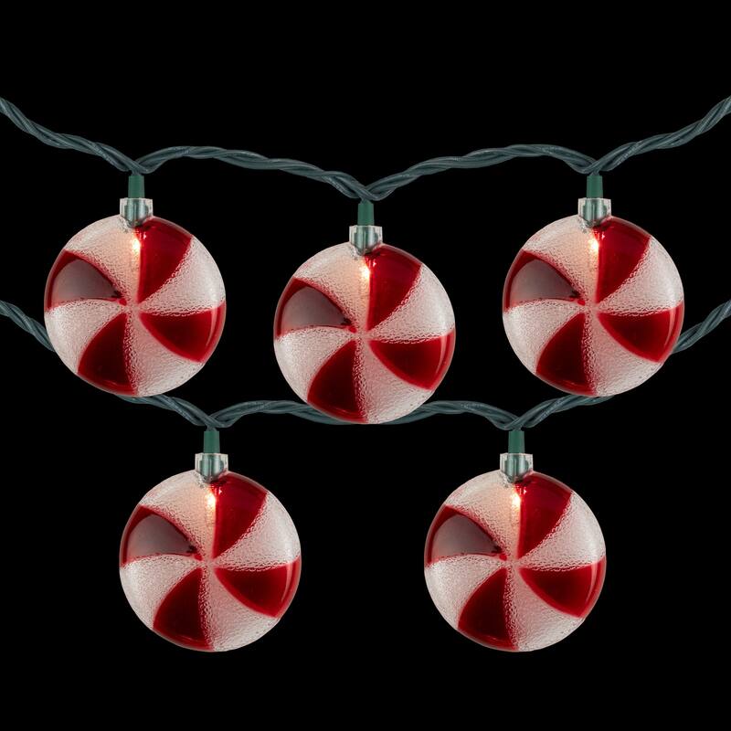 10 Count Peppermint Candy Christmas Light Set, 6ft Green Wire