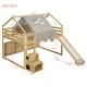 preview thumbnail 6 of 16, Full Size Wooden Loft Bed House-shaped Frame with a Tent, Natural+Beige
