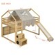 preview thumbnail 6 of 38, Solid Wood Loft Bed with Tent and Car Shaped Cabinet, Twin/Full Size Loft Bedframe with Storage Shelves and Roof Frame