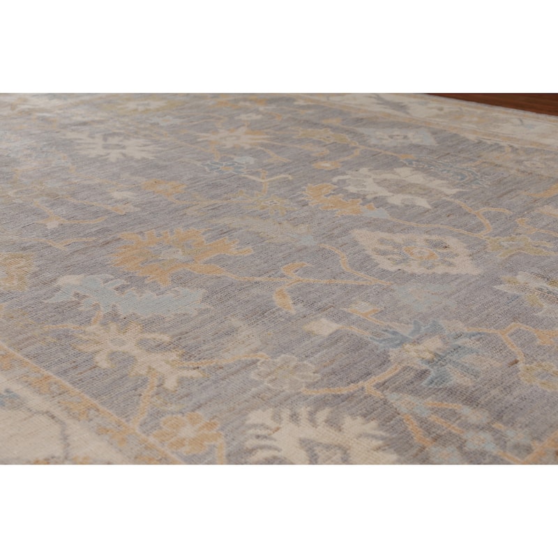 Hand Knotted Oriental 100% Wool Carpet Transitional All-Over Greys & Charcoal Oushak Area Rug - 9' 11'' X 8' 2''