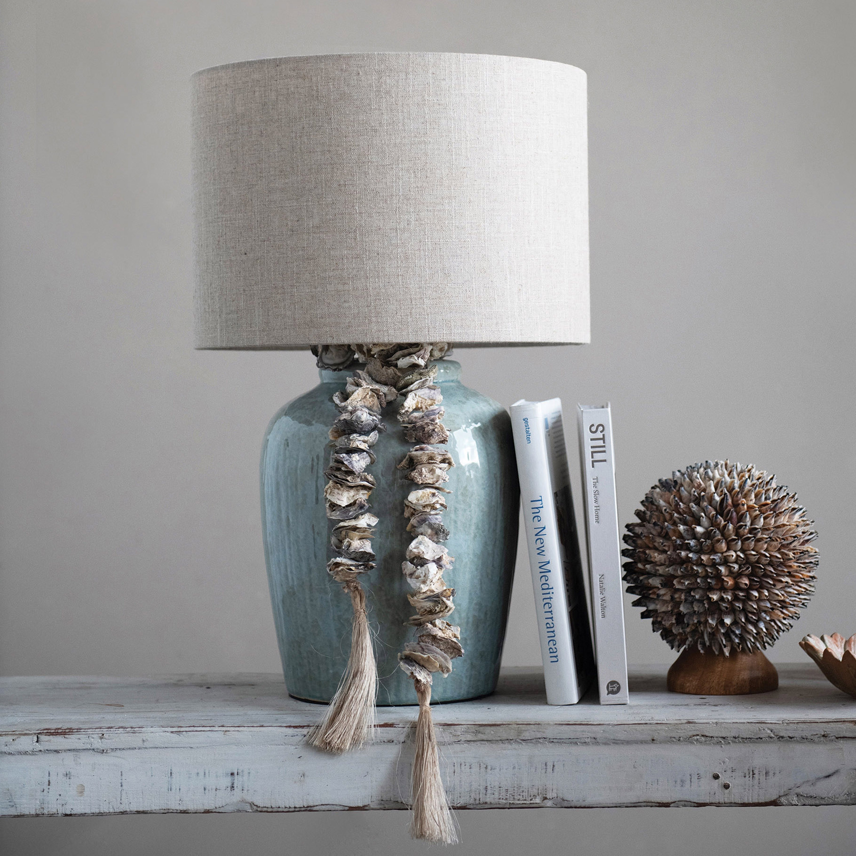 Coastal Aqua Blue Ceramic Stoneware Table Lamp with Natural Ivory Linen Shade Reactive Glaze Finish On Sale Bed Bath Beyond 33685673