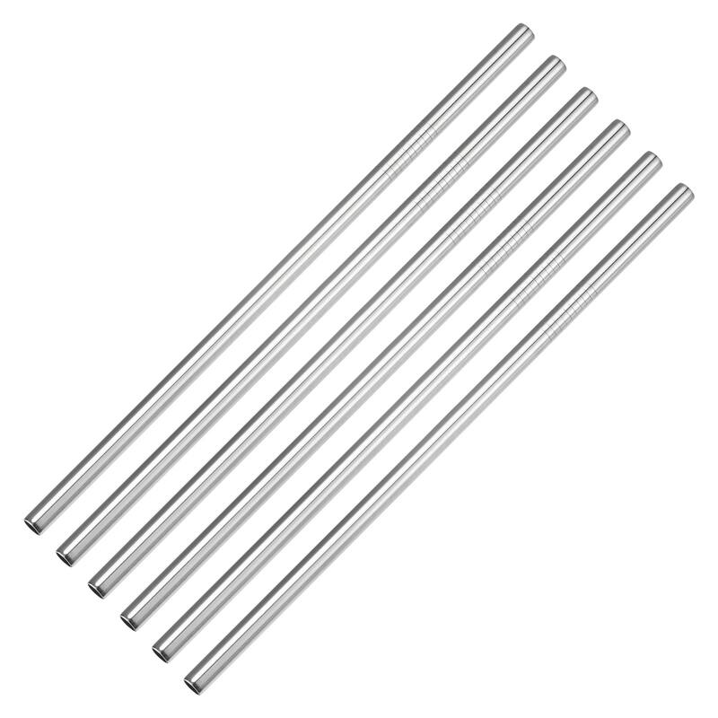 Reusable Metal Straws 6Pcs, Stainless Steel Straight Straw 9.5" Silver