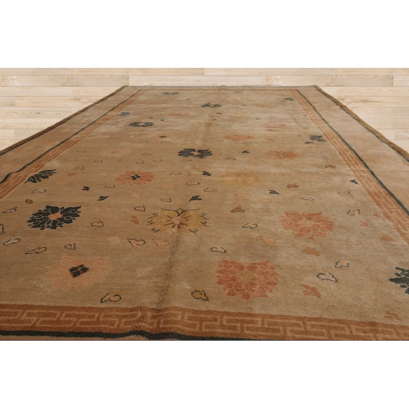 Hand Knotted Art Deco Beige Tibetan 100% Wool Oriental Area Rug - 5' 1'' x 9' 6''