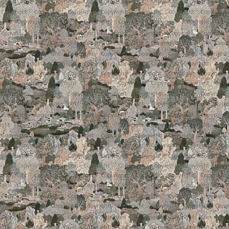 Vintage Woodland Tapestry Wallpaper Mural - Gray - W:225" x H:118"