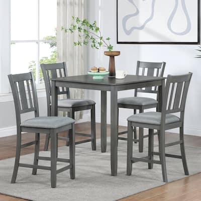 5 Piece Counter Height Dining Table Chairs Set Kitchen Dining Table Set Wooden Square Dining Table with 4 Dining Chairs