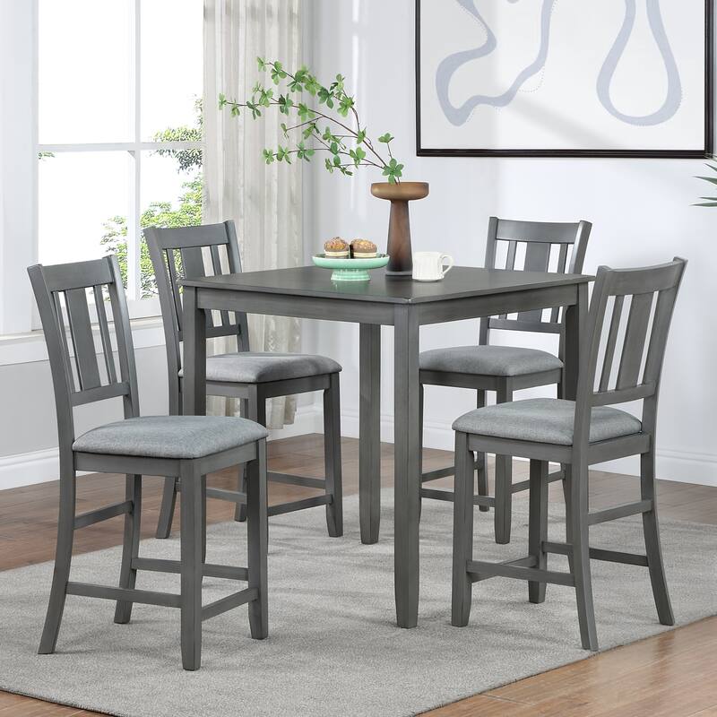 Modern 5-Piece Dining Set with Square Counter Height Wooden Table & 4 Chairs