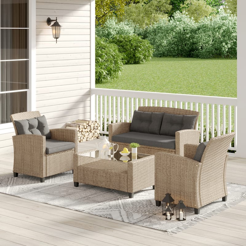 Corvus Armitage 4-piece Outdoor Resin Wicker Chat Set with Cushions