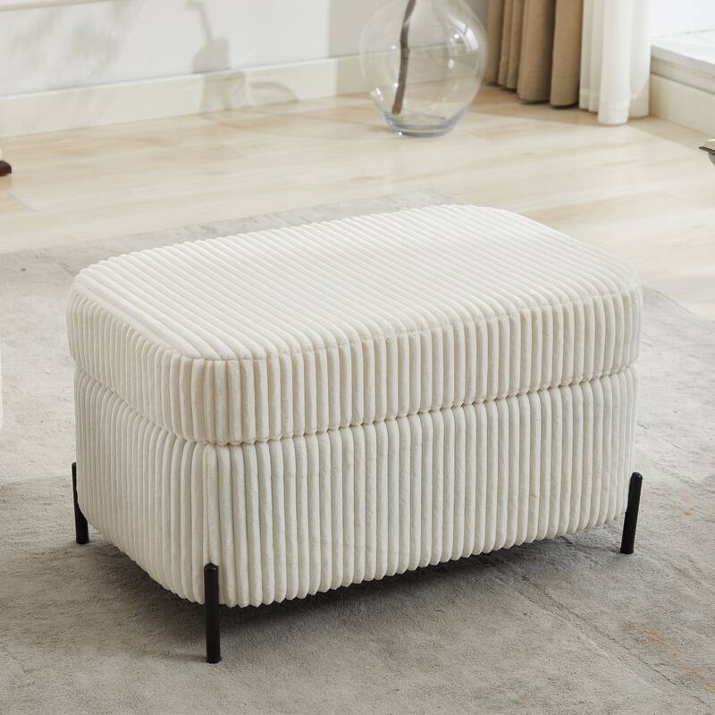 Ivory Upholstered Storage Bench Ottoman Bench, Simple Vanity Bench Makeup Bench Piano Bench Indoor Bench