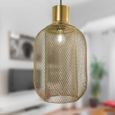River of Goods Gold Metal Mesh Cylinder 12-Inch Pendant Light with Adjustable Hanging Cord - 12'' x 12'' x 80''