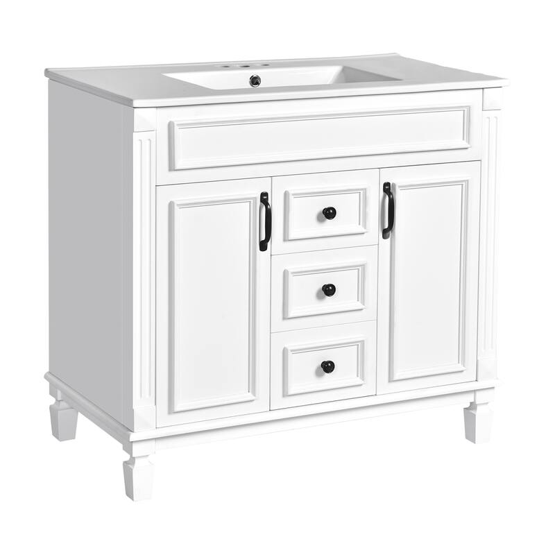Roomfitters 36" Vanity with Sink and Mirror, Cabinet with 2 Doors and 2 Drawers, Royal Blue Modern Storage Set