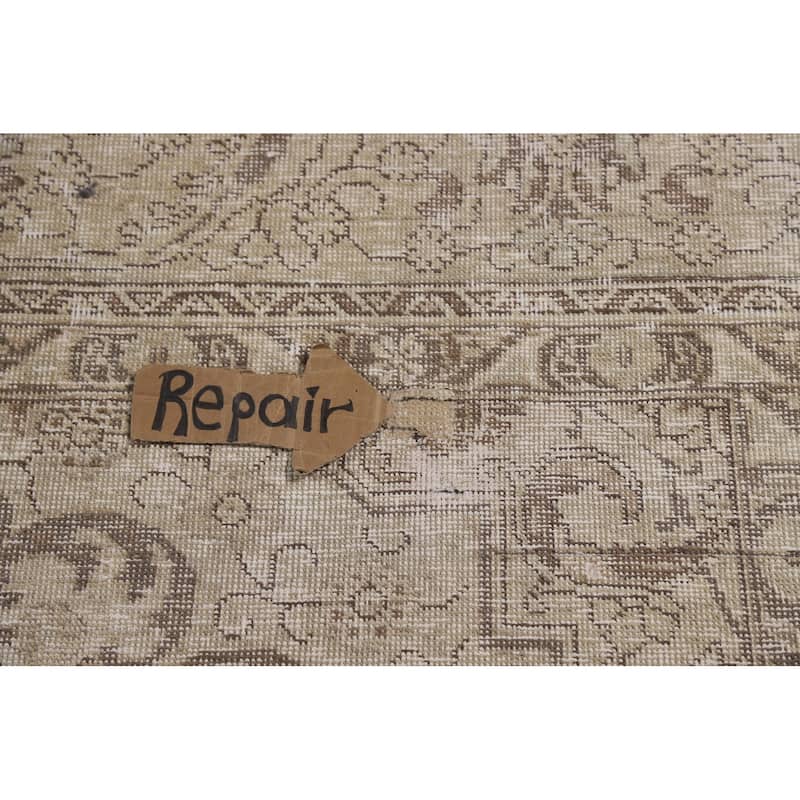 Tabriz Persian Vintage Area Rug Handmade Beige Wool Carpet - 9'4" x 12'10"