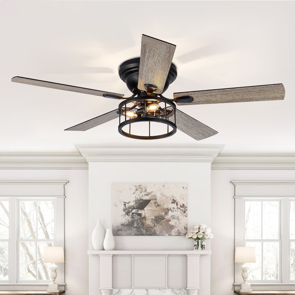 52" Flush Mount Ceiling Fan with Light Remote Control, 5 Blade - 52 Inch
