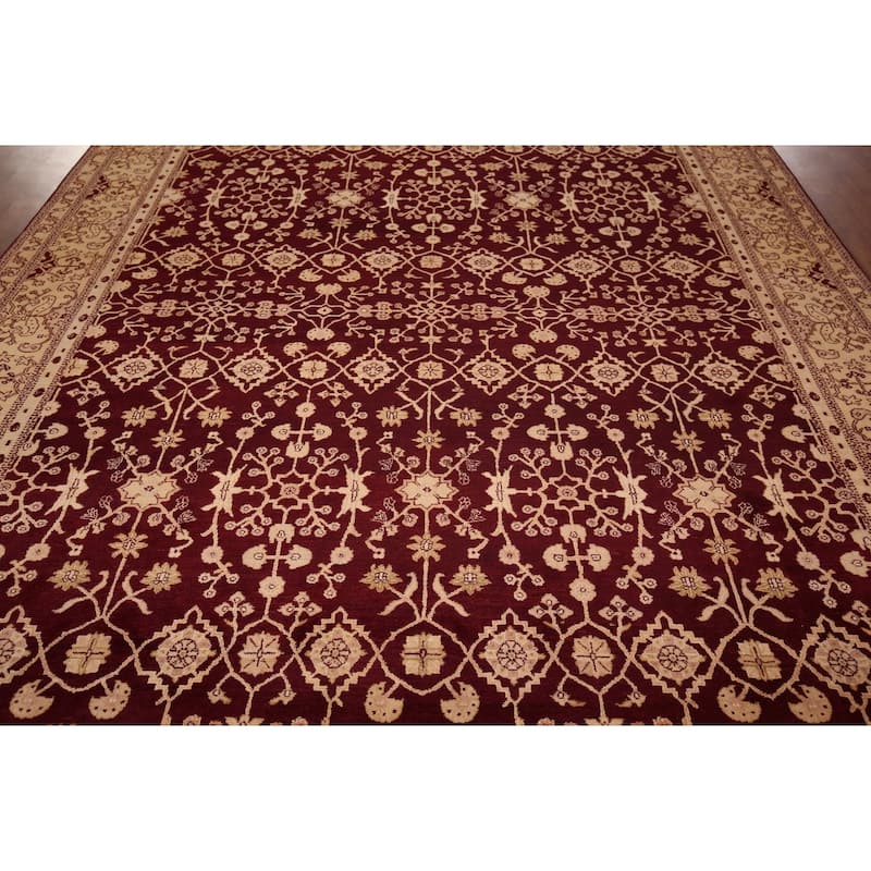 All-Over Floral Red Agra Indian Area Rug Handmade Wool Carpet - 9'0" X 12'3"