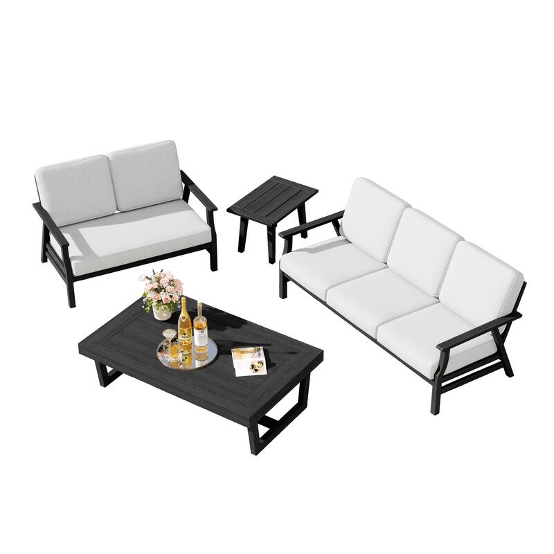 Teak Outdoor Seating Set with Daybed & Tables.