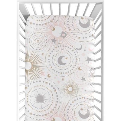 Sweet Jojo Designs Blush Pink, Gold, Grey and White Star and Moon Celestial Collection Fitted Crib Sheet