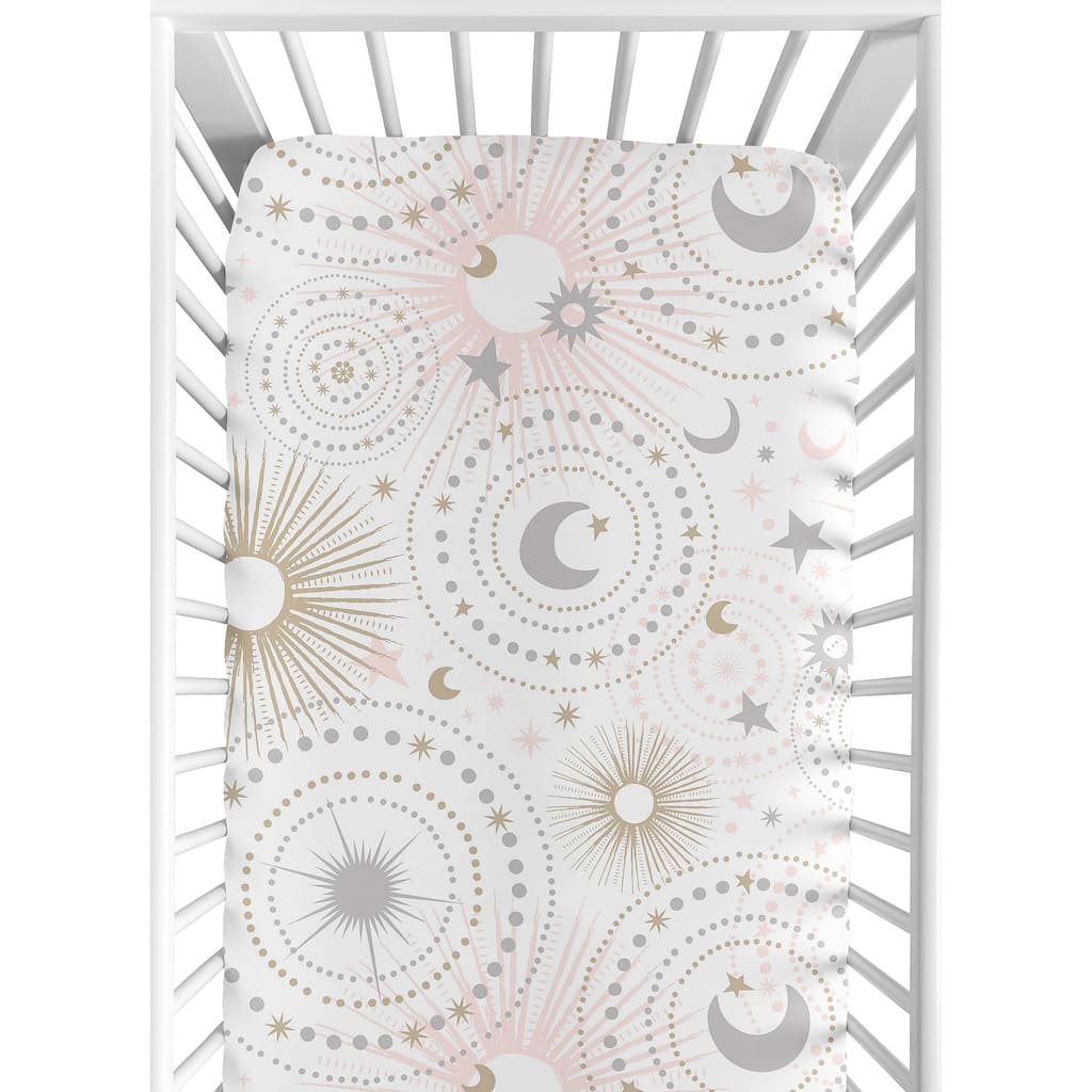 Sweet Jojo Designs Blush Pink, Gold, Grey and White Star and Moon Celestial Collection Fitted Crib Sheet