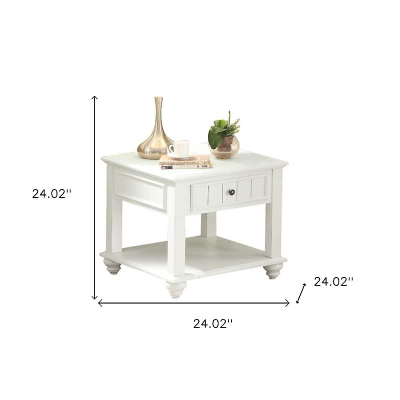 24" Whitewashed Wood Square Side End Table with Drawer and Shelf for Living Room or Bedroom - 24''L x 24''W x 24''H