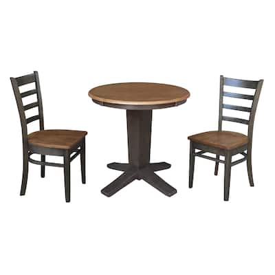 30 in Solid Wood Round Top Pedestal Dining Table with 2 Dining Chairs