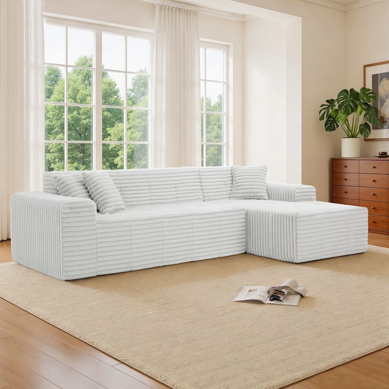 Scandinavian Corduroy Full-Foam Modular Sectional Sofa Set - Light Grey