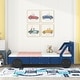 preview thumbnail 32 of 58, Car-Shaped Platform Bed with Wheels, Wood Bed Frame for Kids Boys Girls, No Box Spring Needed