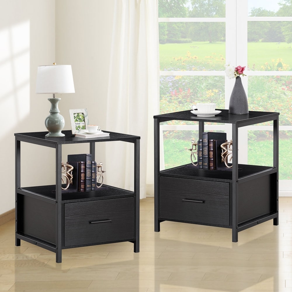 Javlergo (Set of 2) 1-Drawer Nightstand, Modern Square End Side Table for Bedroom, Living Room