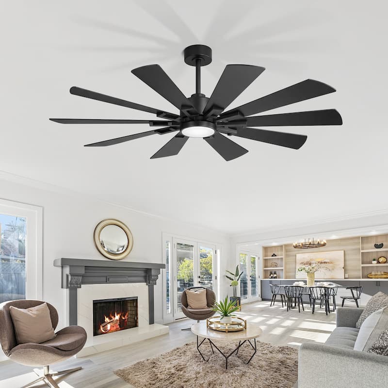 62/72-Inch Reversible 10-Blade Large Ceiling Fan with Light and Remote