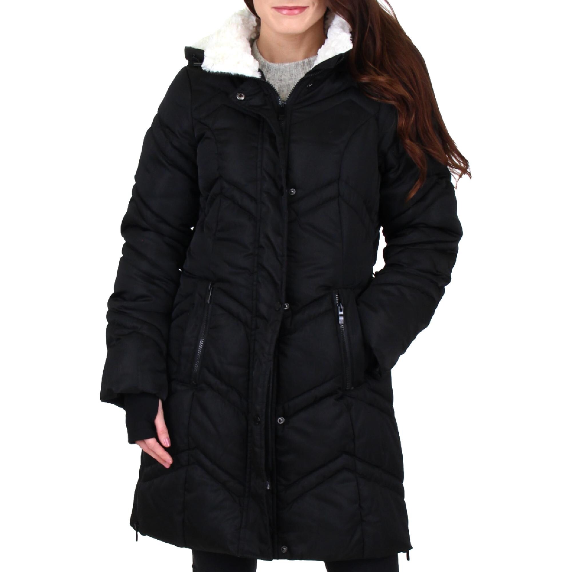 steve madden women's long chevron quilted outerwear jacket