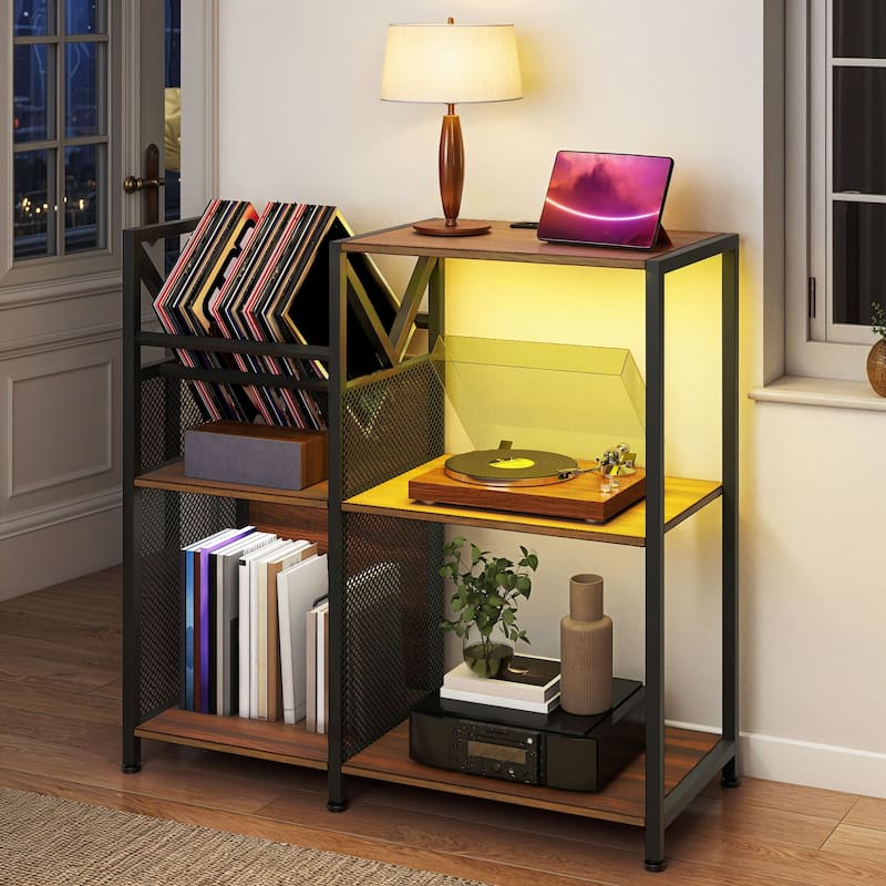3 Tier Record Player Stand DVD/ CD Media Storage Cabinet with Power Outlets