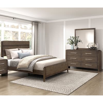 Classic Bed Dresser Mirror Set 3pc Bedroom Furniture Dark Walnut Finish