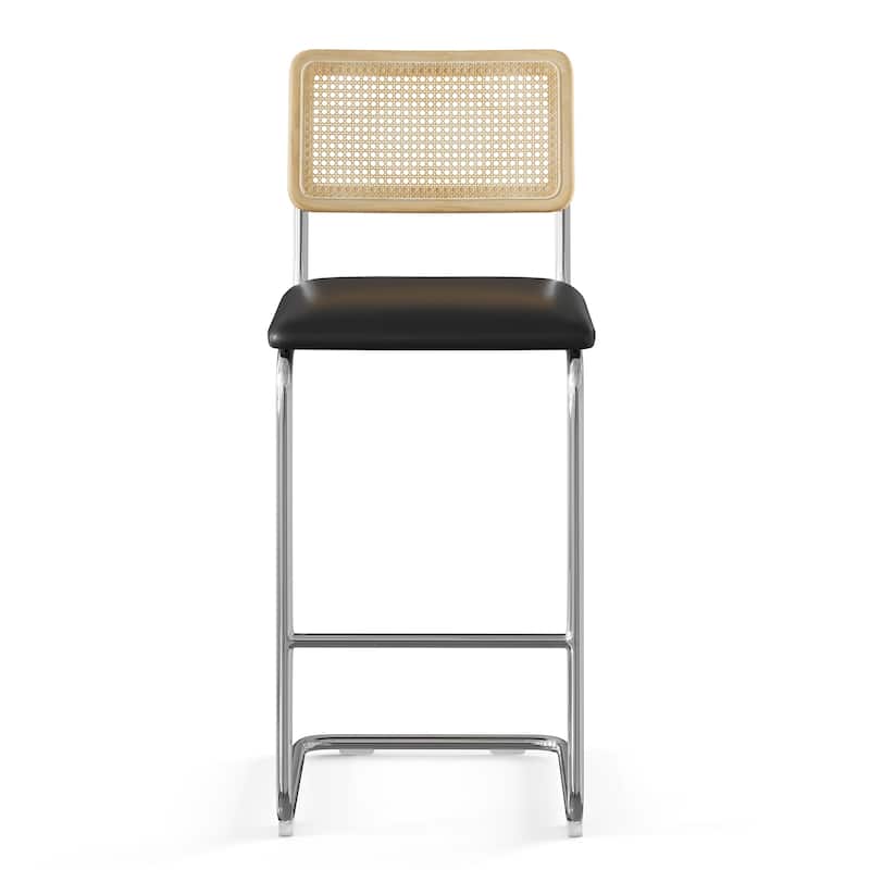 Hayward Cane Back Vegan Leather Bar Height Stool (Set of 2)