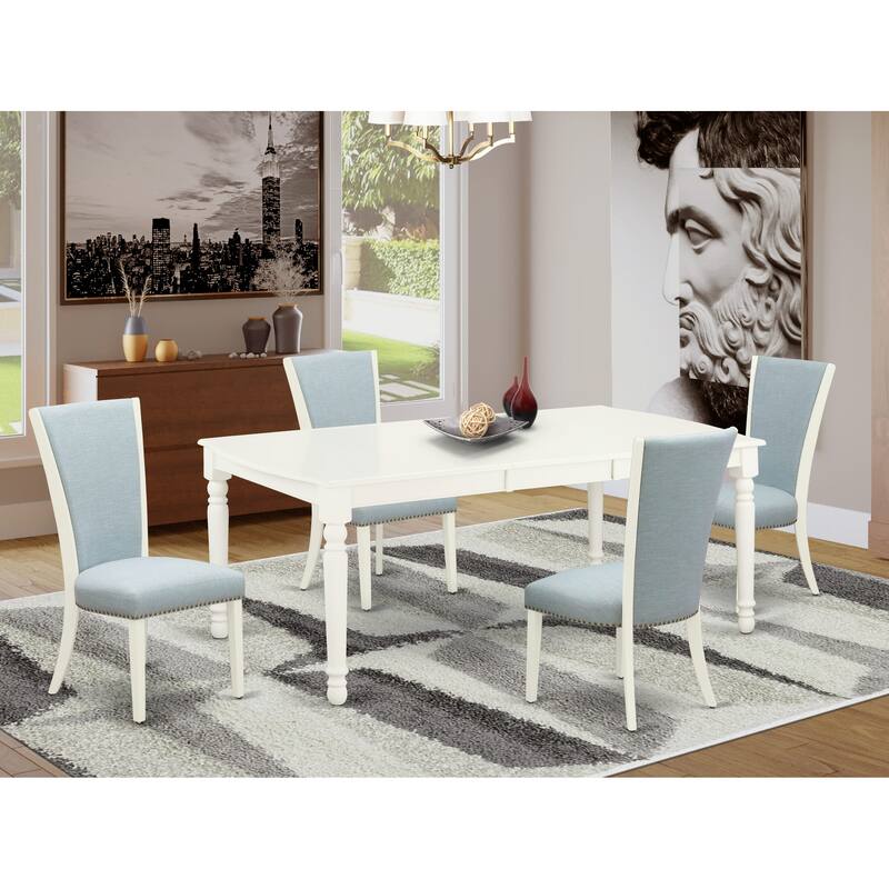 East West Furniture Dinette Set- a Rectangle Dining Table and Linen Fabric Dining Chairs, Linen White (Pieces & Finish Options) - DOVE5-LWH-15